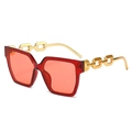 Oversized square red sunglasses with luxury gold metal chain temples for women - Transparent Red Frame Red Lens