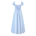 Blau gestreiftes Maxikleid mit Puffärmeln, eckigem Ausschnitt und Tunnelzug-Taille - XS / Hellblau