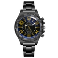 Orologio sportivo da uomo con cinturino in metallo nero, quadrante blu e numeri gialli - Giallo