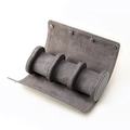 Gray suede portable watch storage roll with three compartments and snap closure - 3-Slot Style / Gray