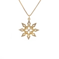 Golden octagonal star pendant necklace with crystal zircons on white background - Gold Eight-Pointed Star