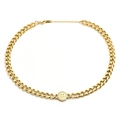 Elegante gouden titanium stalen halsketting met een klassieke ronde smiley gezicht hanger - Smiley Gezicht Cubaanse Schakelketting (D702)