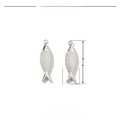 Technical drawing showing 21mm fish pendant dimensions and stainless steel weight - Silver Long Fish