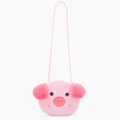 Pink plush pig crossbody bag for kids with adjustable shoulder strap and round shape - Pig