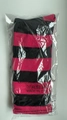 Detail of pink and black striped thigh-high knit socks in protective plastic packaging - Black & Rose Red Striped
