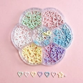 DIY nail art charms kit with mixed heart, star shapes and pearls in a flower container - Plum Box B19-Macaron Stars Hearts and Artificial Pearls