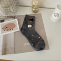 Dark gray crew socks with colorful polka dots and cute 3D cartoon animal patches - One Size / Dark Gray