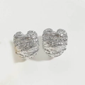 Modern silver heart stud earrings featuring a unique three-dimensional wire-wrapped texture - Honeycomb Style (ES2424-4) / Silver