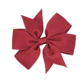 Detailed view of a red grosgrain ribbon bow hair clip for girls with ribbed texture - Burgundy