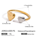 Adjustable stainless steel heart ring with two-tone gold and silver finish plating - Gold-Silver Bicolor Style (JDR0211009-PS)