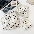 Three-piece set of seersucker drawstring bags with cute cat and dog prints in various sizes - Black Cat & Dog
