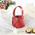 Detail of red PU leather mini bucket candy bag with gold rivet and handle for weddings - Wine Red (Pack of 10)