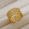 Close-up of 18K gold plated stainless steel multi-layer ring with sparkling white rhinestones - 62-Gold Crystal