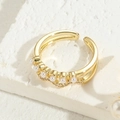 Luxurious gold double-layer open ring with elegant white pearls and sparkling zircons - Wave Style