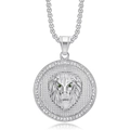 Silver stainless steel hiphop necklace featuring a round lion head pendant with green eyes - Green Eye Pendant (No Chain) / Steel