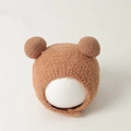 Cozy brown baby plush hat with cute ear decorations and warm ear protection design - Plush Pom-pom Hat / Caramel color