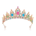 Light gold crystal tiara with pink heart gemstone and colorful rhinestones for brides - Opal Iridescent Multicolor Crown