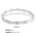 Sleek silver bamboo style stainless steel bangle with 6.8mm width and 22.5g weight - 6.8mm / Silver (SZ126银色手镯)