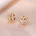 Orecchini a trifoglio cuore dorato con zircone viola e dettagli in cristallo - Stile Quadrifoglio Cuore Viola (E1099) / Viola