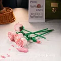 Three pink building block roses with green leaves for floral home decoration - 260-07 Single Pink Rose / Bag Packaging