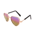 Rose gold heart-shaped pet sunglasses with purple yellow green gradient lenses - Aviator Style Colorful