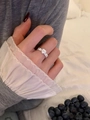 Elegant silver heart-shaped ring with small diamonds shown on hand for a daily look - JZ1288 (Heart Inlaid)