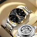 Two-tone silver and gold stainless steel business watch with a black dial and calendar - Two-tone Black Dial (Mechanical Back)