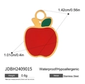 Detail of red apple pendant showing 1.42cm size, stainless steel texture, and enamel finish - Red Apple