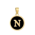 Collier classique en acier inoxydable plaqué or 18k avec pendentif lettre N émaillé noir - N-Émail Noir