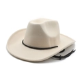 Détail du chapeau de cowboy en feutre de laine beige avec bande tressée et cordon réglable - M (56-58cm) / Blanc Cassé