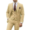 Slim fit three-piece men's suit in beige including blazer, vest and trousers for weddings - XXS / Champagne