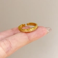 Golden open-ended butterfly ring with wheat ear relief and side zircon micro-inlays - Wheat Side Diamond
