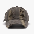 Retro distressed dark gray cotton baseball cap with heavy washed hole details - Dark Coffee