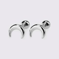 Silver crescent moon stud earrings with secure screw-back ball closures in minimalist style - Silver Moon
