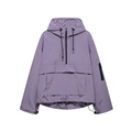Purple hooded half-zip windbreaker with front pouch and sleeve pocket on white background - S / Tops / Purple