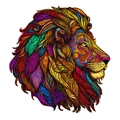 Unique irregular wooden jigsaw puzzle featuring a vibrant colorful lion head design - S / Lion - Plastic Box