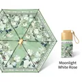 Flat folding sun umbrella in moonlight white rose pattern with matching hard case - Flat 6-Fold Titanium Gold Glue Moonlight White Rose (Inner Print)