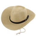 Detail of khaki straw cowboy hat with black leather band and silver buckle - 58cm One Size / Camel
