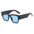 Modern rectangle sunglasses with black frame and blue lenses shown from a 45-degree angle - Black Frame Blue Lens