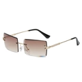 Frameless rectangle sunglasses with brown gradient lenses and slim gold metal temples - Gold Frame Double Tea Lens C2