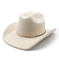 Classic ivory wool felt western cowboy hat with decorative metallic trim and rolled brim - M (56-58cm) / Beige