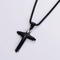 Men's black stainless steel double layered cross pendant necklace with box chain - Black (With Chain)