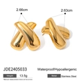Boucles d'oreilles créoles X bombées en acier inoxydable plaqué or 18 carats brillant - Style Doré (JDE2405033)