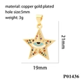 Star-shaped gold copper pendant with blue evil eye enamel and colorful cubic zirconia - P01436/Star/Blue Eye