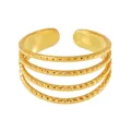 Detail of multi-layer 18k gold plated stainless steel hollow ring for women - Multi-layer Minimalist Wave Style (Y006)