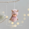 Pink plush reindeer ornament with checkered bow and antlers for holiday decor, 9cm x 4.5cm - Pink Snowman-Girl