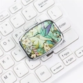 Portable silver metal pill box with colorful hummingbird and floral artistic pattern lid - Style 3-Hummingbird