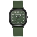 Dettaglio dell'orologio al quarzo quadrato con quadrante verde scuro e cinturino in silicone - Verde