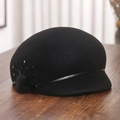 Elegant black wool cloche hat for women featuring mink fur ball and bead embellishments - M (56-58cm) / Black