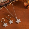 Silbernes Set aus Sternenkette und Ohrringen mit Zirkonia im Vintage-Stil - Silber Full Diamond Stern Set
